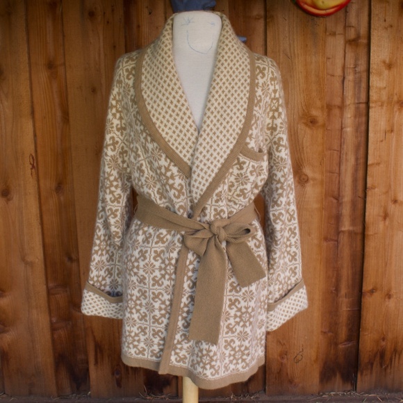 Vintage Evan-Picone Lambswool Knit Wrap Cartigan Sweater With Belt Size L - Picture 1 of 17